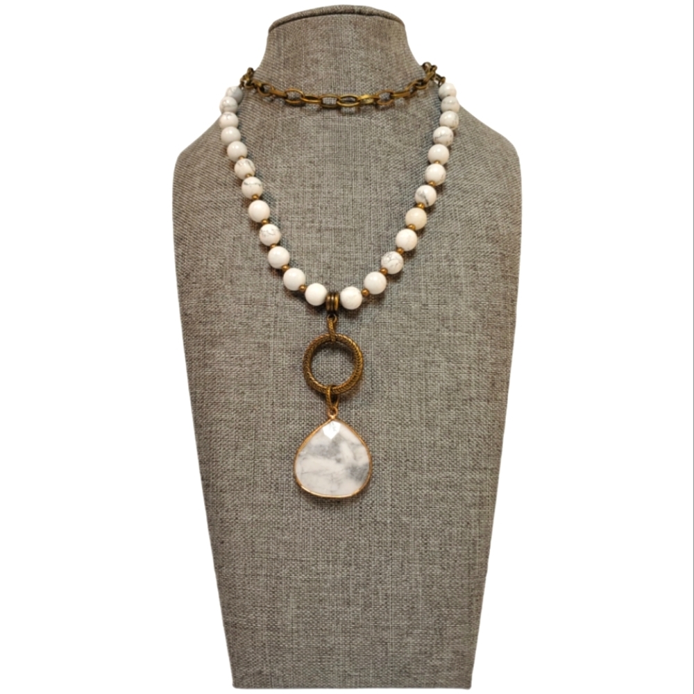 BOHO PRINCESS MARBLED HOWLITE & CHAIN PENDANT NECKLACE